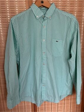 Vineyard Vines Men's Green
 Gingham Button-Down Shirt - Classic Casual Large
